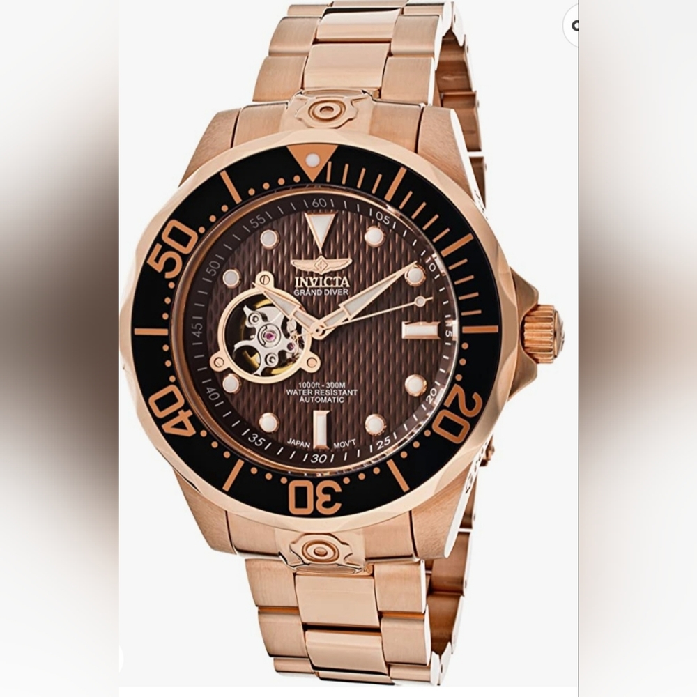 INVICTA Men's Grand Diver Automatic Textured Dial 18K Rose Gold Steel 47mm